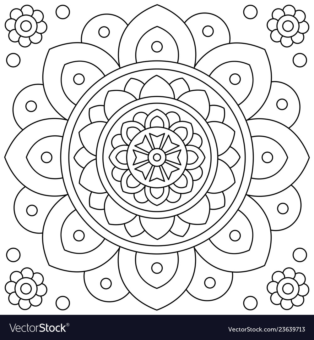 Mandala flower coloring page black and white vector image