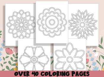 Flower mandalas coloring book printable simple spring flower coloring pages