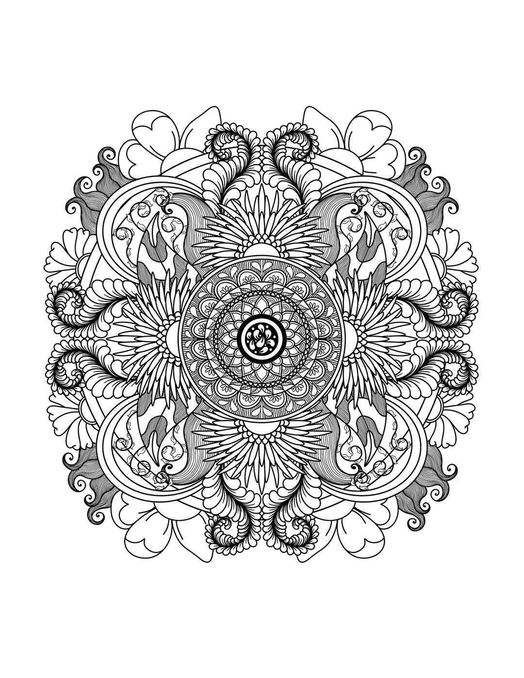 Mandala coloring page for adults mandala with flowers zentangle inspired printable coloring page