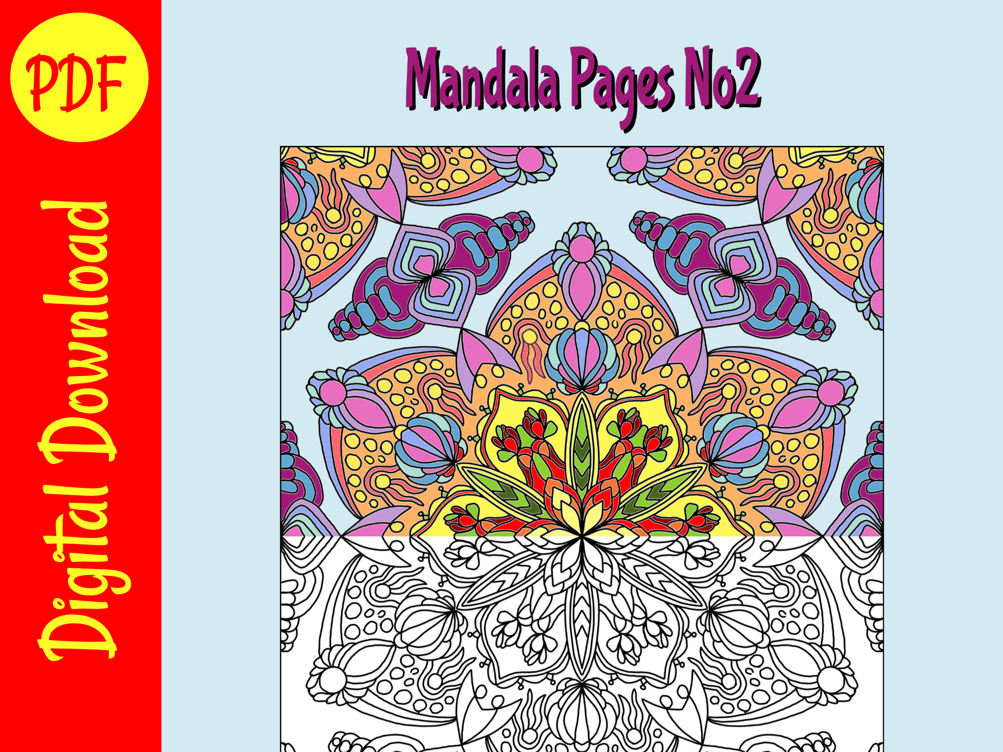 Printable adult colouring book digital mandala colouring pages no