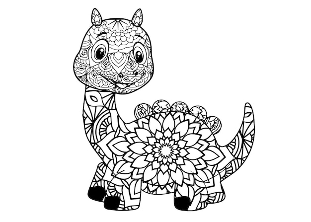 Premium vector dinosaur mandala coloring pages for kids and adult premium vector