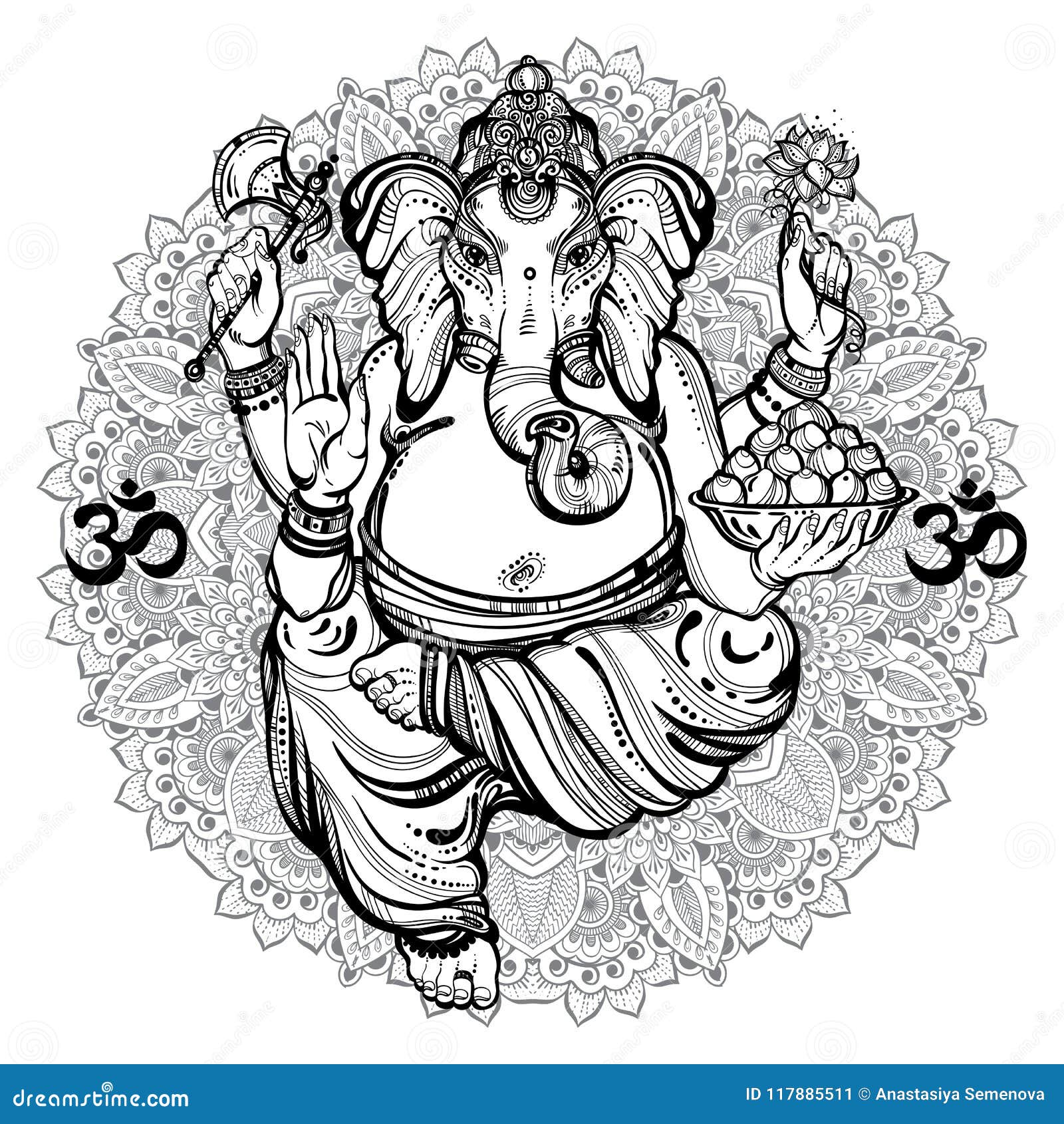 Vintage graphic style lord ganesha mandala round ornasment pattern around high