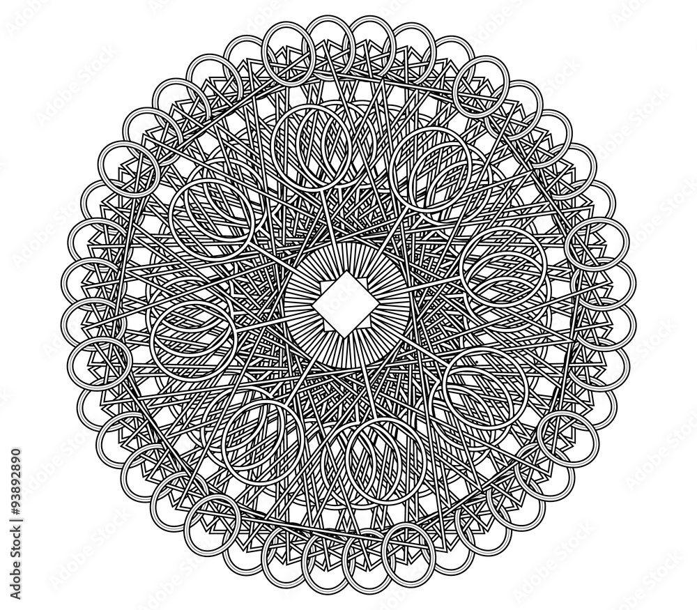 Geometric plex mandala coloring book page illustration