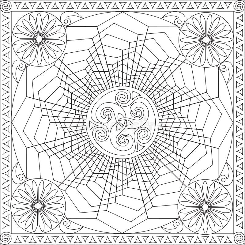 Coloring page book for adults square format geometric flower mandala design vector illustration stock vector
