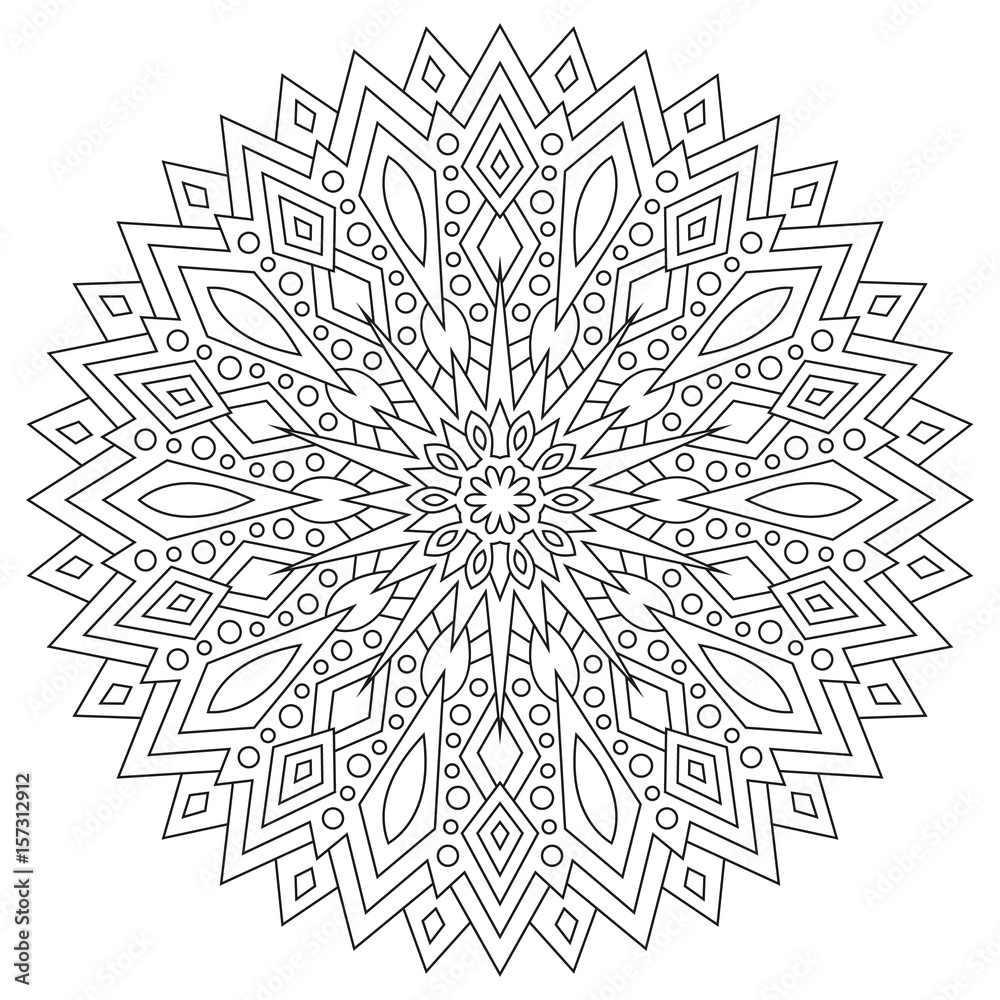 Circular geometric ornament round outline mandala for coloring book page vector