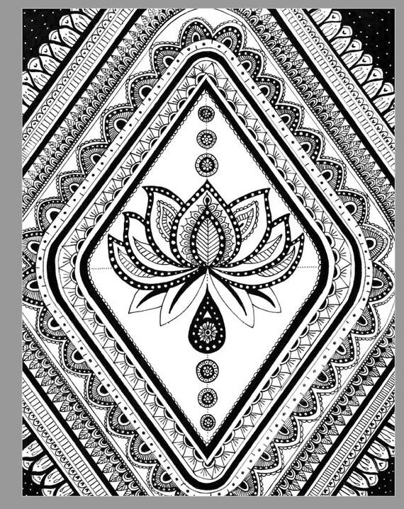 Coloring page mandala rectangle lotus flower
