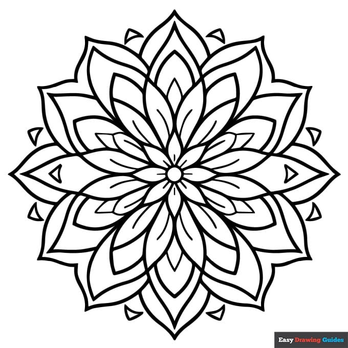Lotus mandala coloring page easy drawing guides