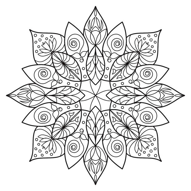 Coloring page mandala outline drawing for art therapy and meditation lotus flower circular ornament stock illustration