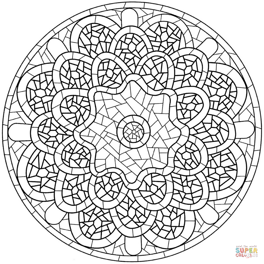 Mandala with mosaic pattern coloring page free printable coloring pages
