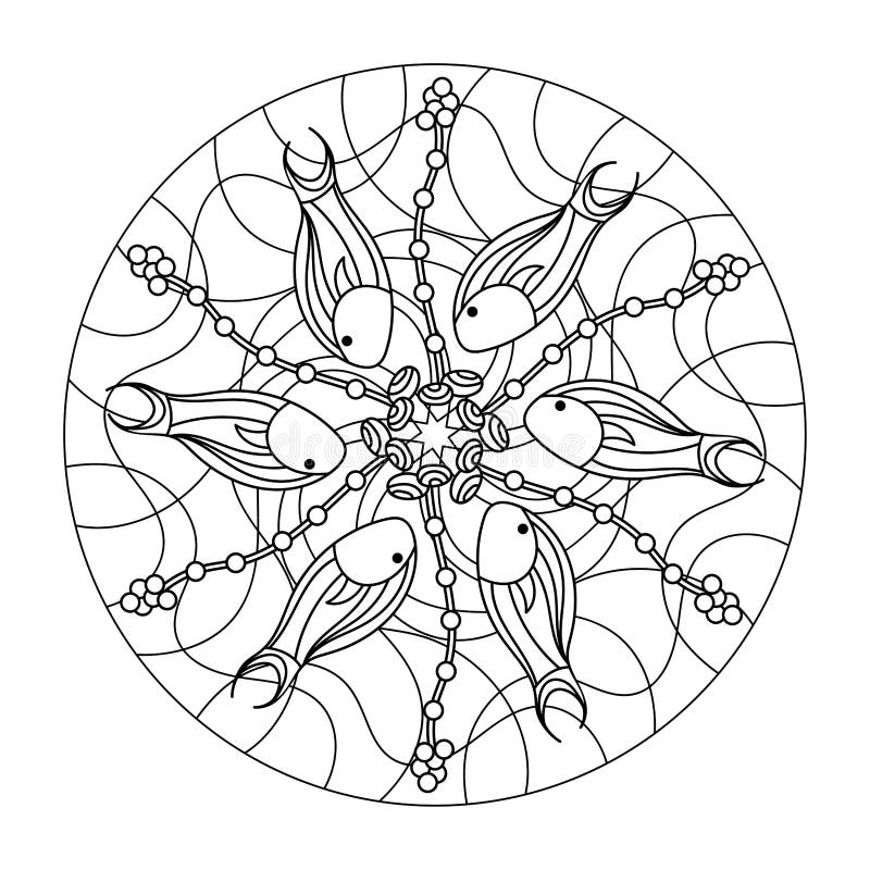 Coloring book for adult underwater world marine life fish mandala hand
