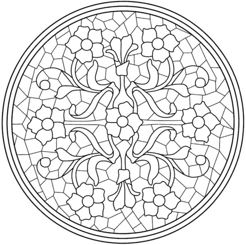 Mandala with floral mosaic tile coloring page free printable coloring pages