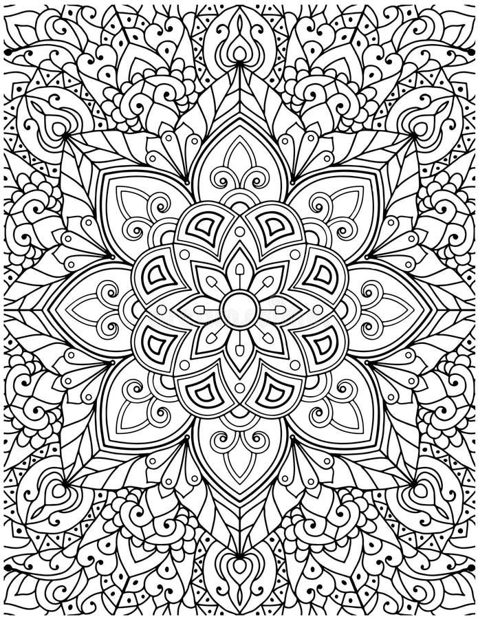 Hand drawn mandala coloring pages for adult coloring book floral hand drawn mandala coloring page stock illustration