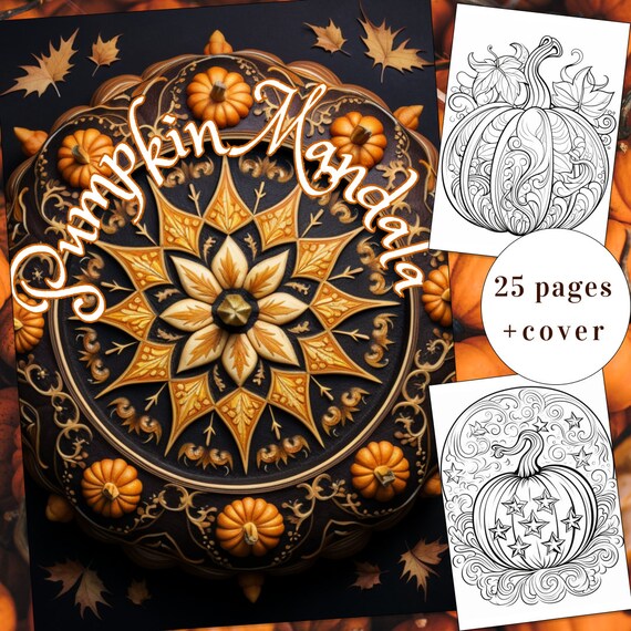 Pumpkin mandala coloring page autumn coloring coloring book adults kids instant download mandala coloring pumpkin printable pdf