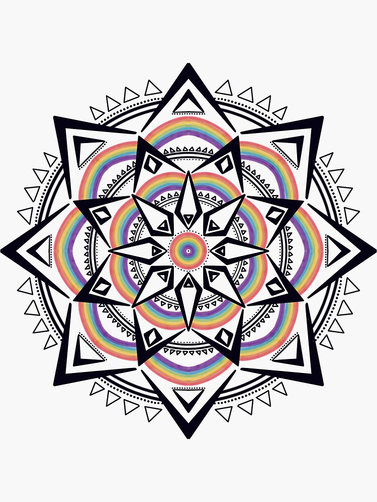 Rainbow radial symmetry and triangles sticker for sale by finelinepyro