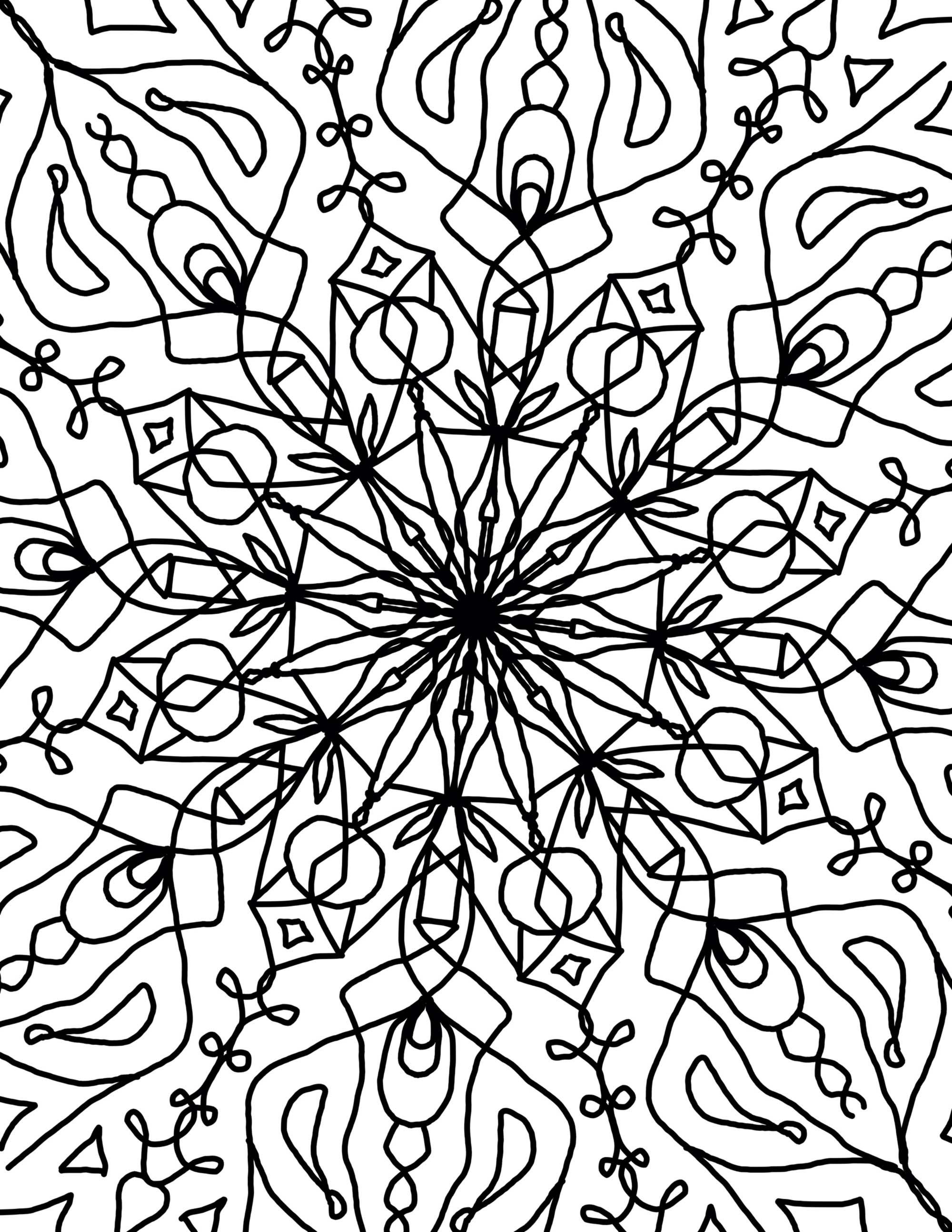 Snowflake mandala coloring page for adults or kids