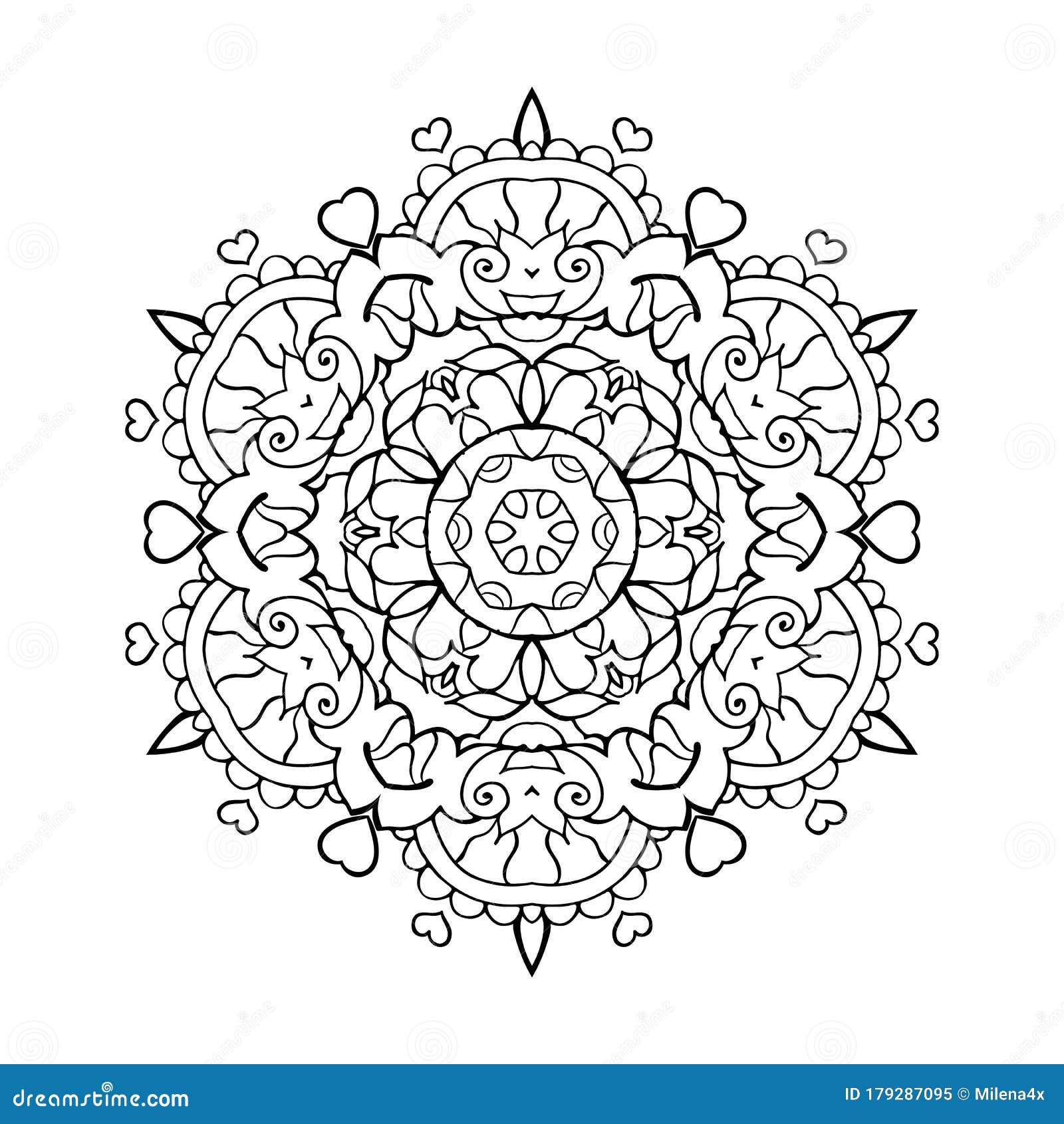 Mandala art for meditation color therapy adult coloring pages stress relief and relaxation heart for valentines day stock vector
