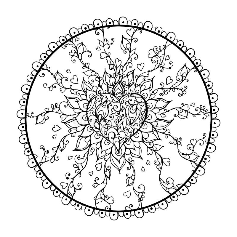 Mandala art for meditation color therapy adult coloring pages stress relief and relaxation heart for valentines day stock vector