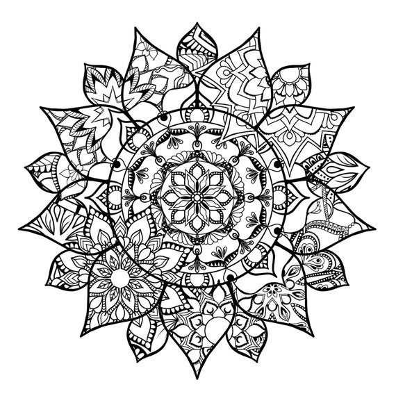 Hand drawn mandala sunflower coloring page or printable framable art for your home art on a budget decorate with intricate coloring pages