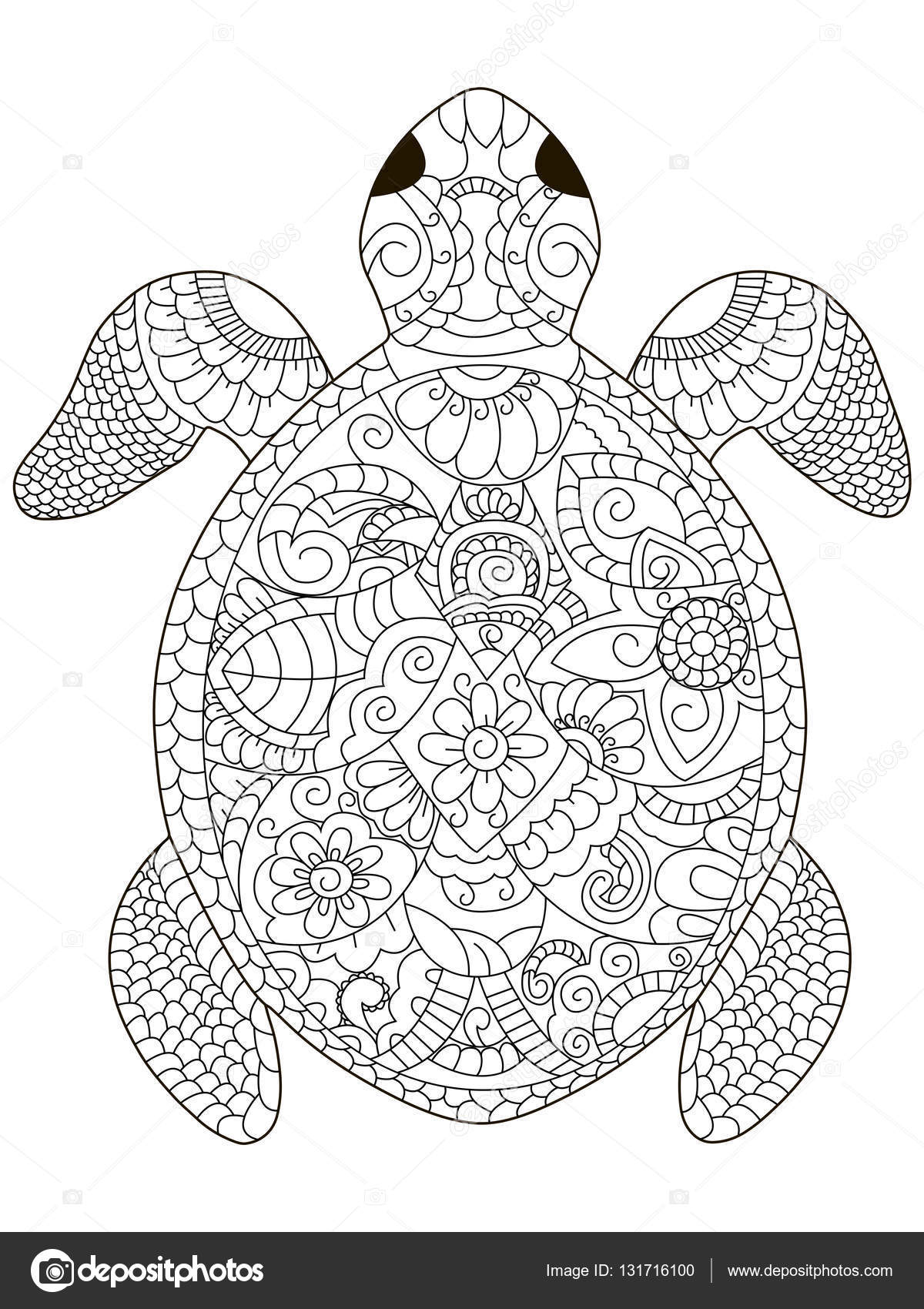 Sea turtle coloring vector for adults stock vector by toricheksgmail