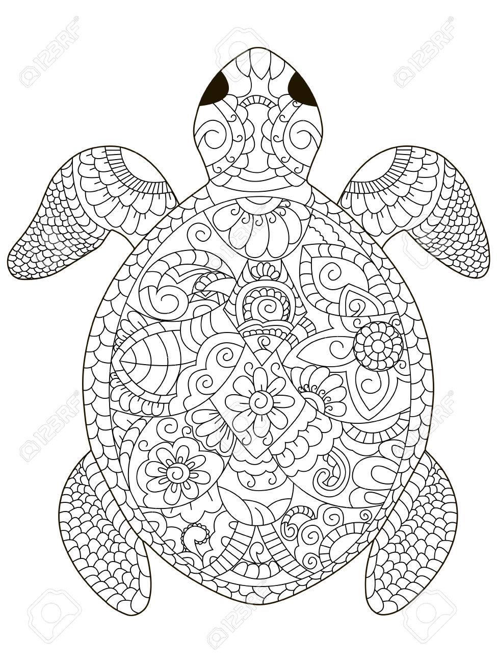 Sea turtle coloring book for adults vector illustration anti