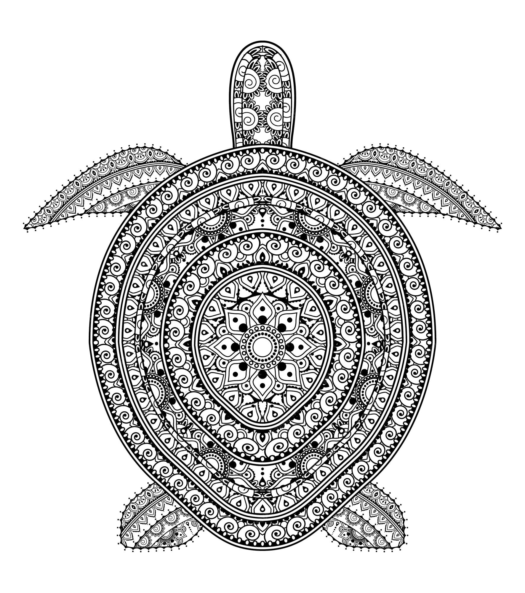 Premium vector vector mandala art turtle coloring page and coloring book for adult and kids design