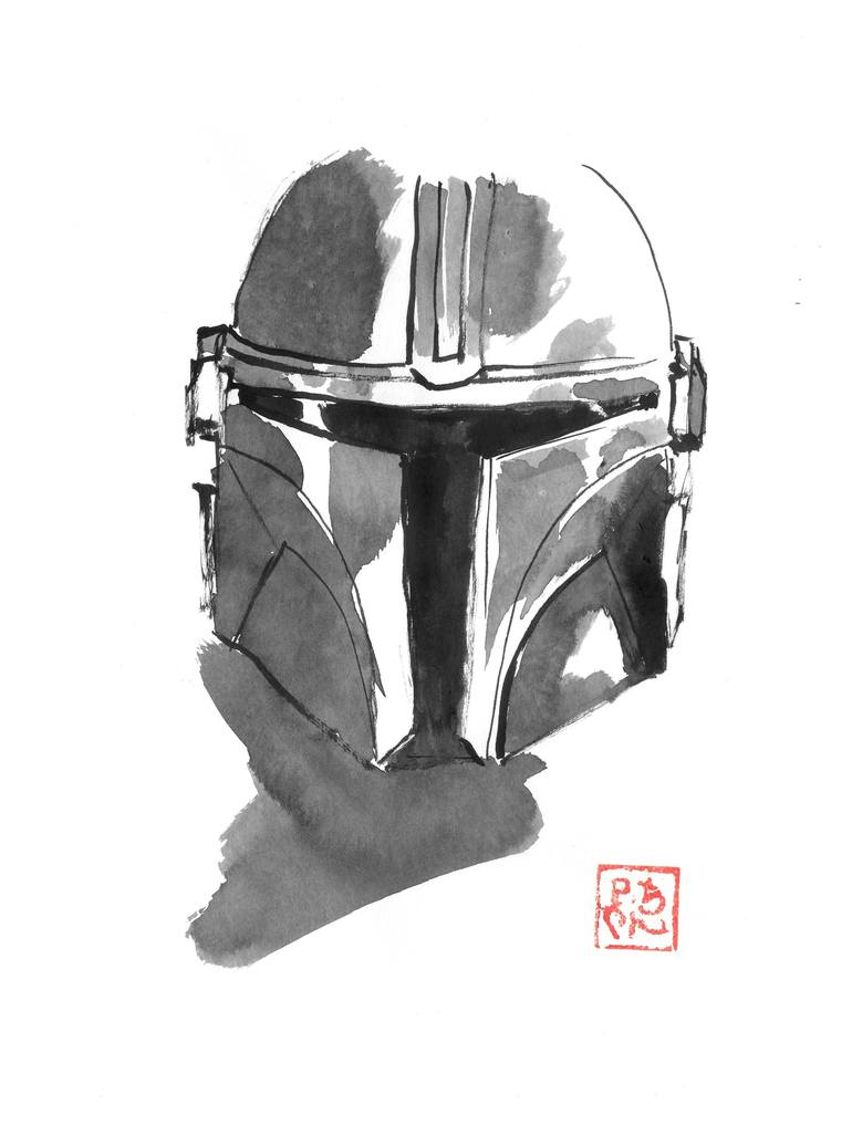 Mandalorian helmet drawing by pechane sumie saatchi art