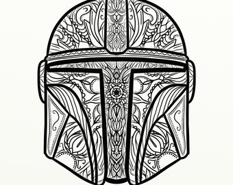 New printabledownloadable coloring page mandolorianmando mandala coloring page quarantine activity inspired by star wars