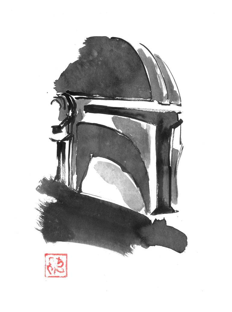 Mandalorian helmet drawing by pechane sumie saatchi art
