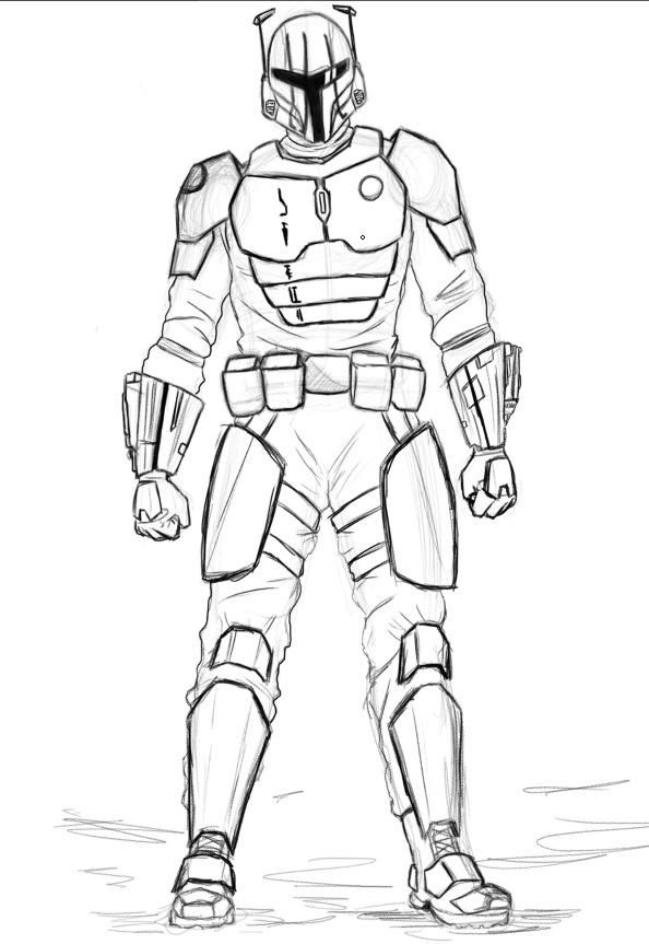 First sketch of my legacy inspired mando what yall think ð the armor colors are gonna be orange and black btw rmandalorian