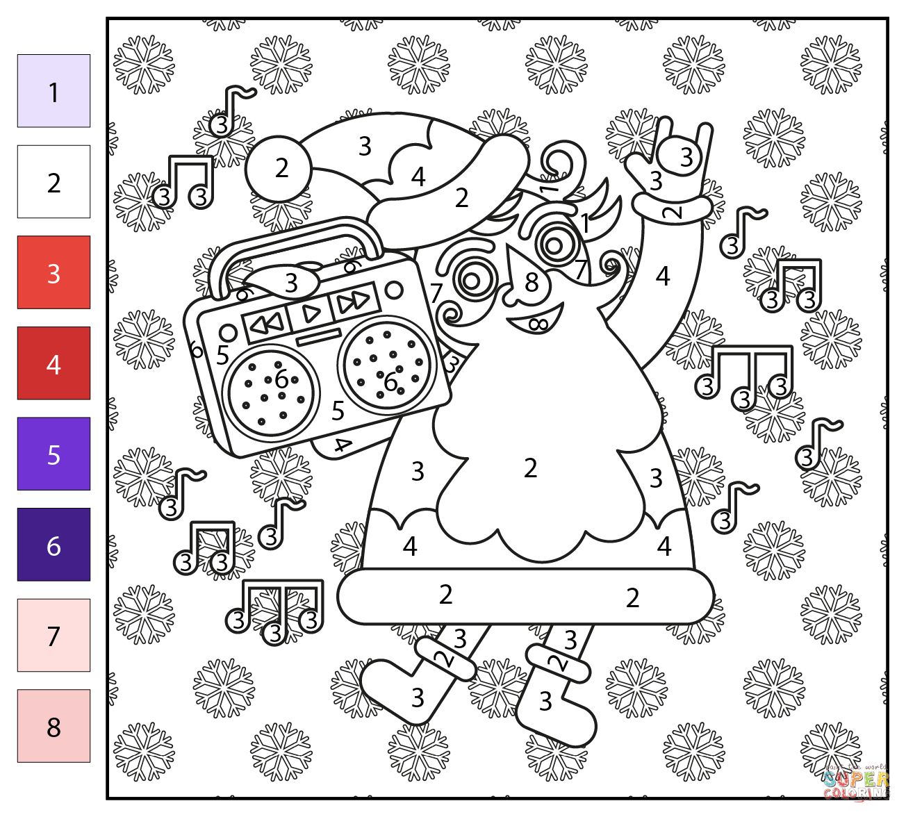 Christmas music color by number free printable coloring pages