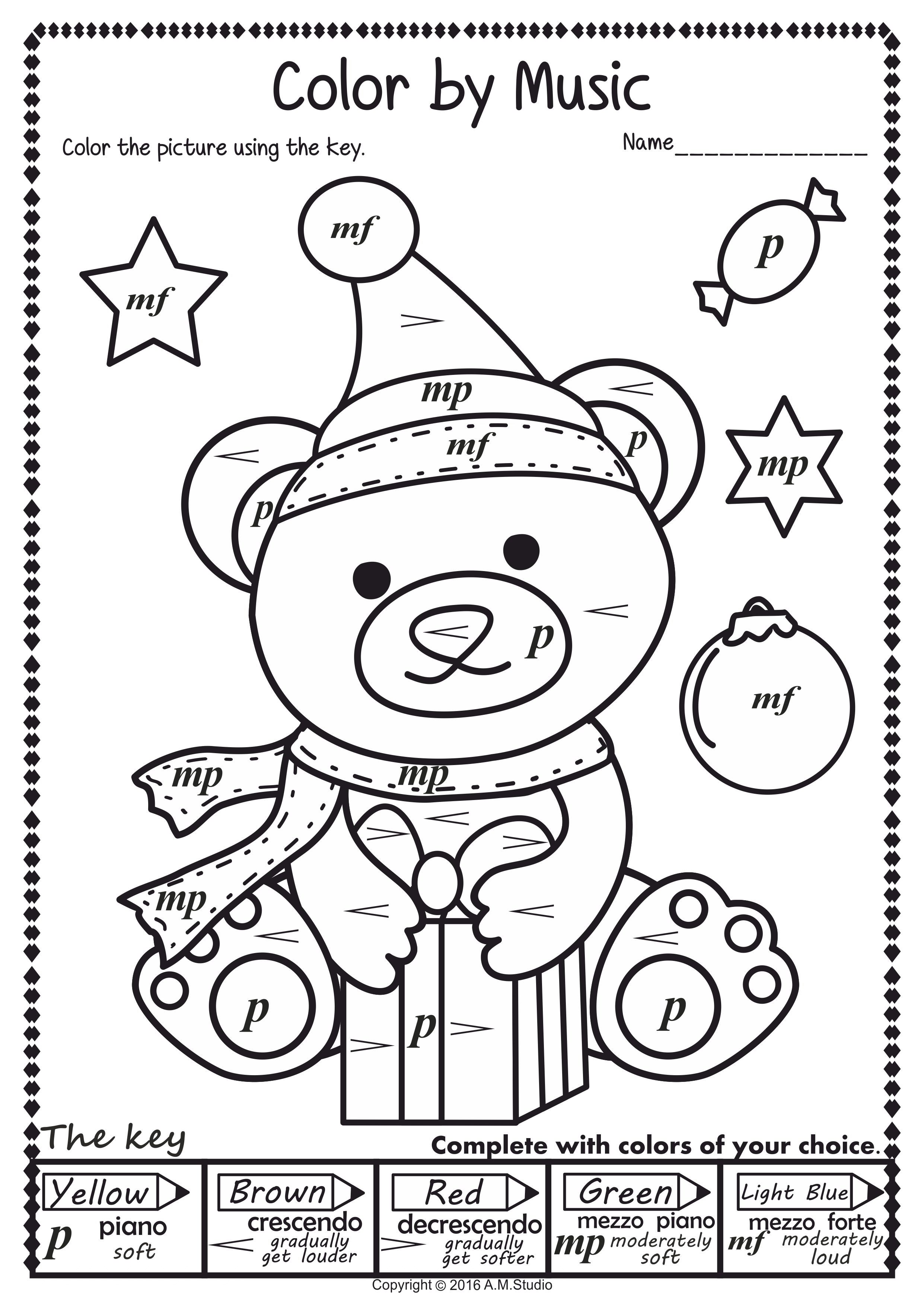 Christmas music coloring pages pack