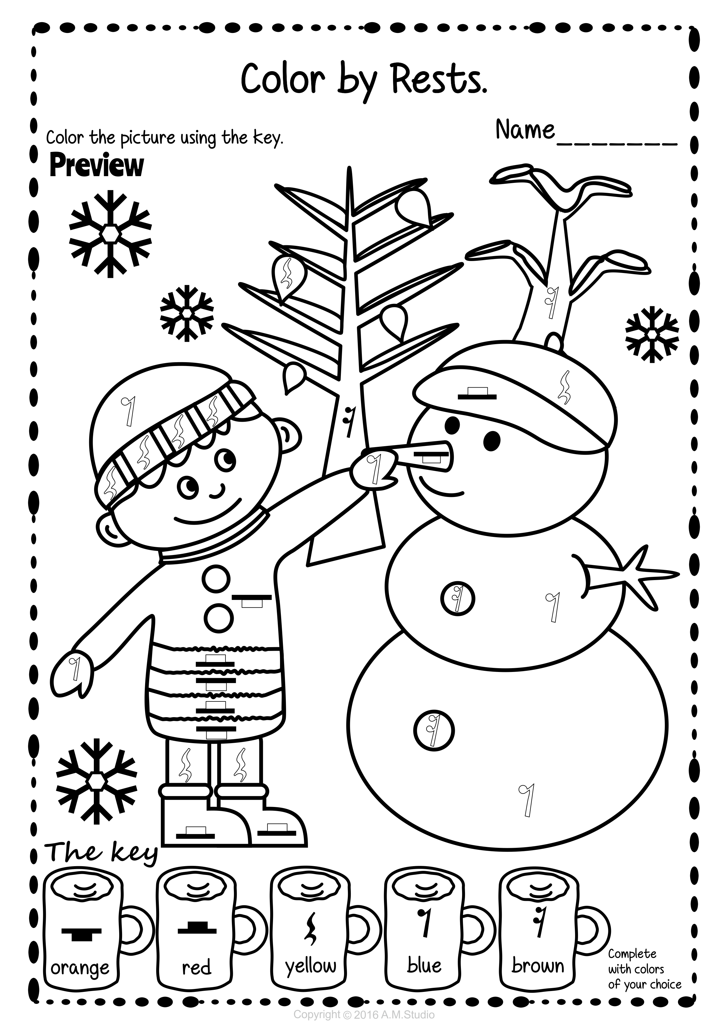 Winter music coloring pages color by notes and rests music coloring music theory worksheets winter music activities