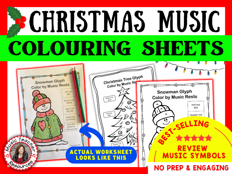 Christmas music symbols colouring sheets teaching resources