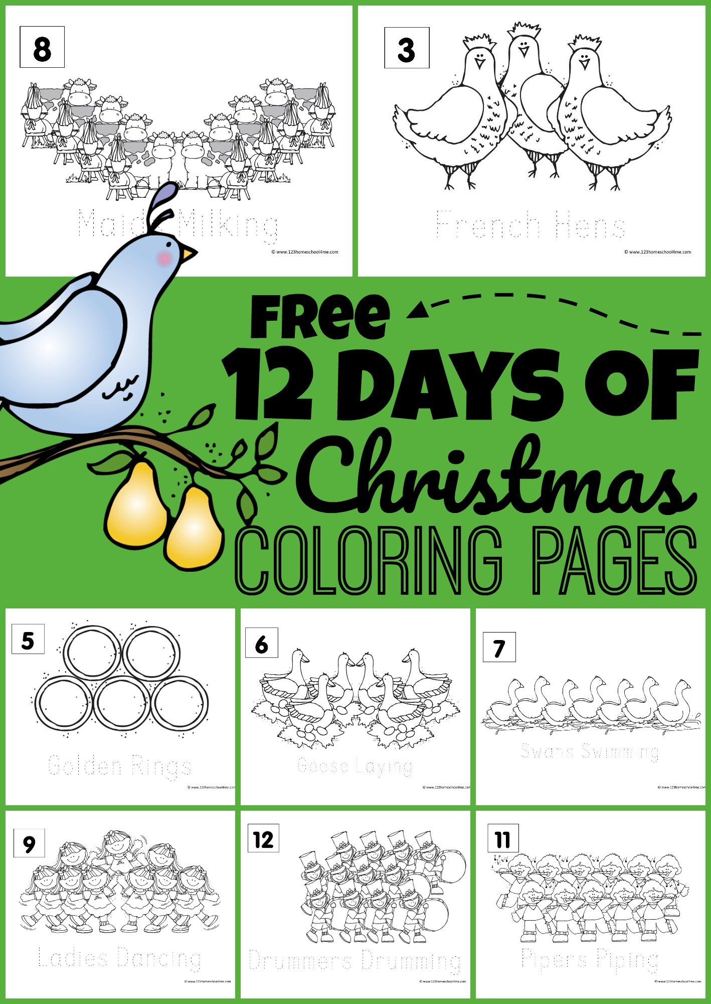Free days of christmas coloring pages