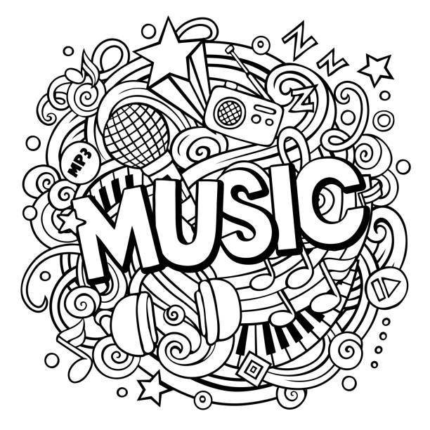 Cartoon cute doodles music word stock illustration
