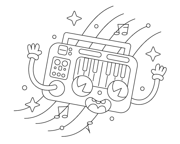 Premium vector vector cute synthesizer playing music electronic piano coloring book coloring page outline cartoon
