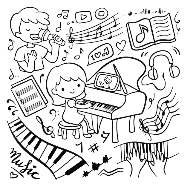Music coloring page vectors illustrations for free download