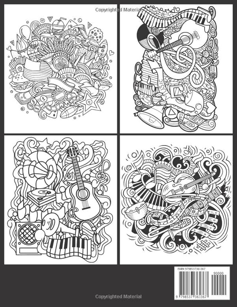 Music coloring book for adult musical instrument design coloring book for stress relief relaxation great gift for music lovers men women house saiful book books