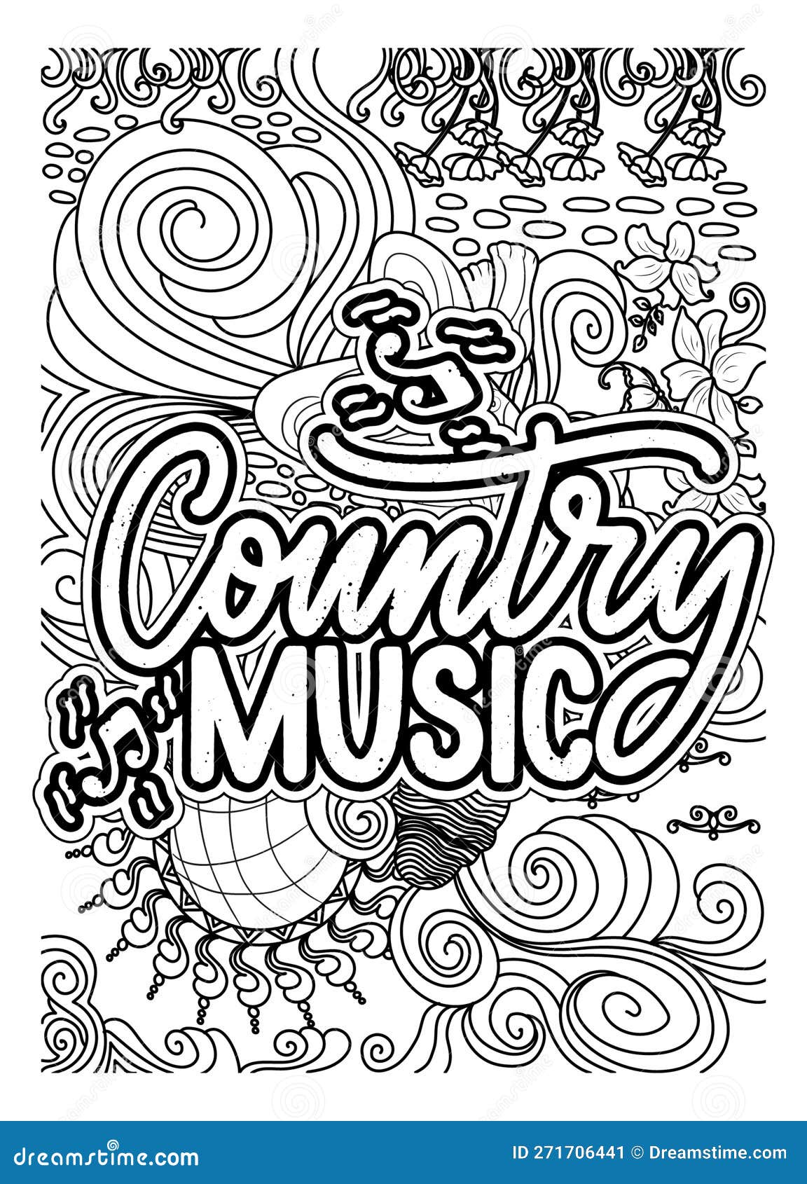 Country music inspirational quote coloring pages for adults country music coloring page design stock illustration