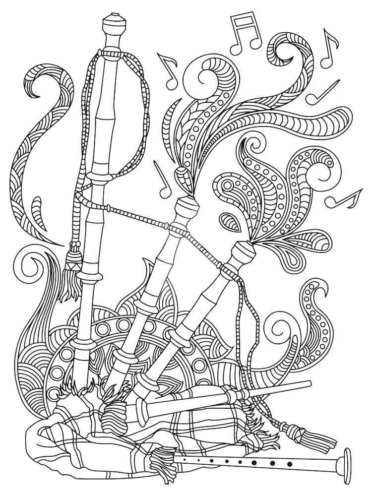 Musical instruments coloring pages for adults