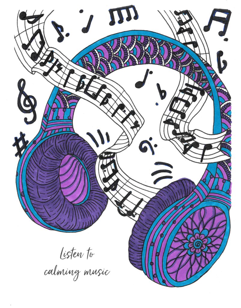Music coloring page from tiny buddhas worry journal