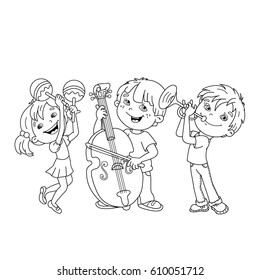 Coloring page outline children playing musical stock vector royalty free