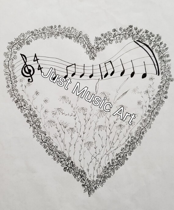 Printable coloring page music heart coloring sheet