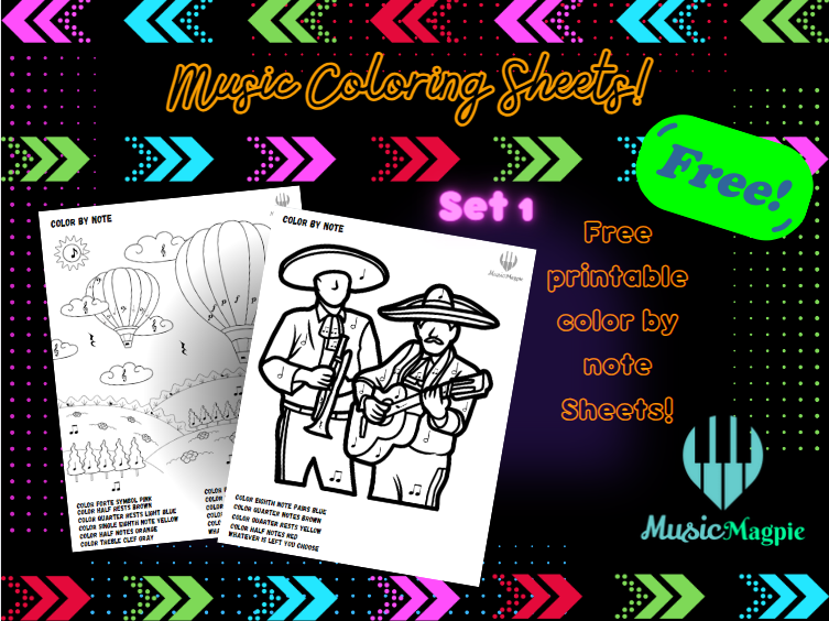 Music coloring sheets color by note set teaching resources