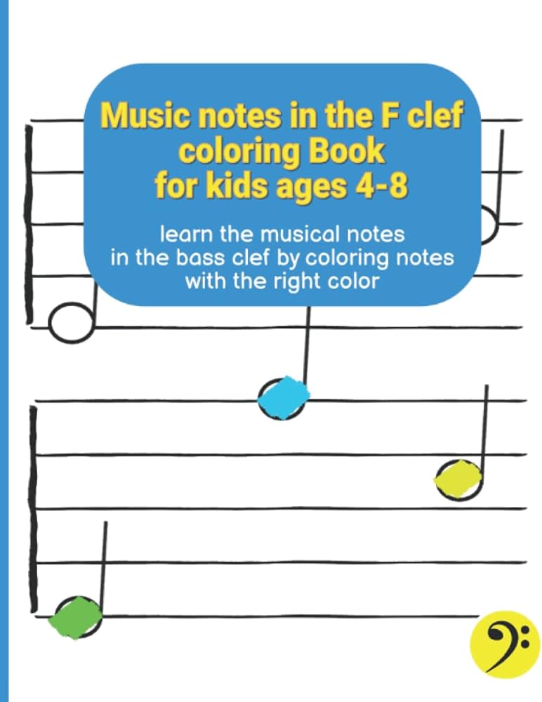 Music notes in the f clef coloring book for kids ages