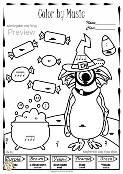 Halloween music theory coloring pages color by note and symbol