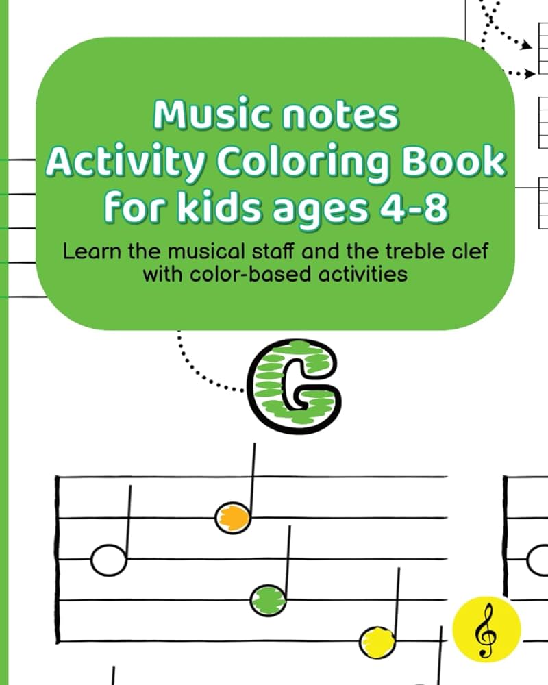Music notes activity coloring book for kids ages
