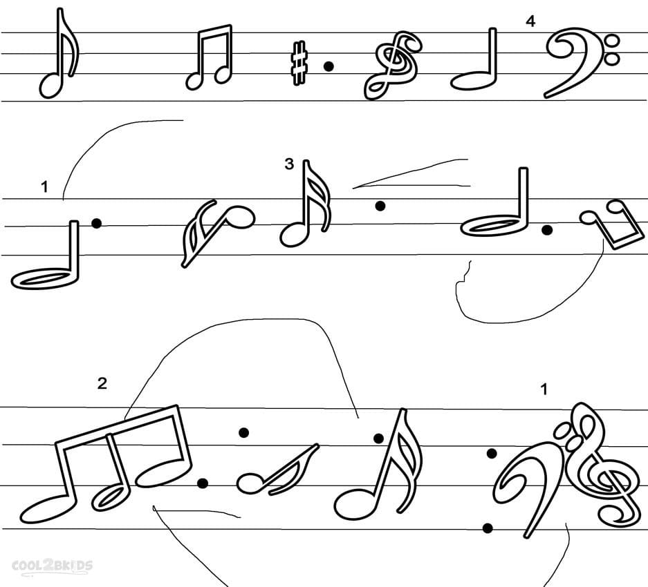 Music notes printable coloring page