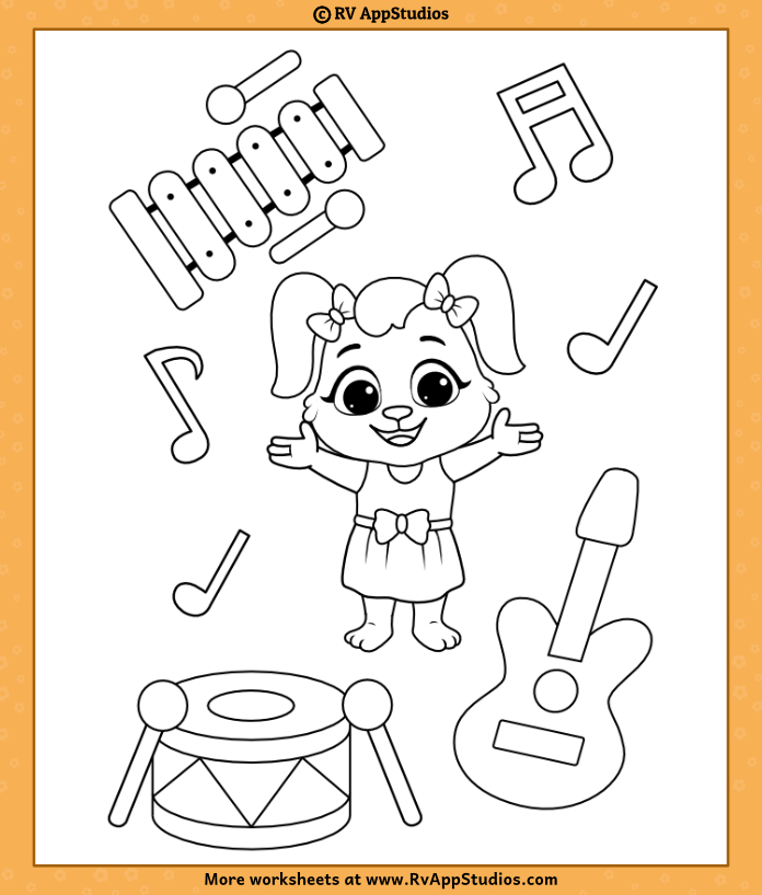Music instruments coloring pages for kids free printables