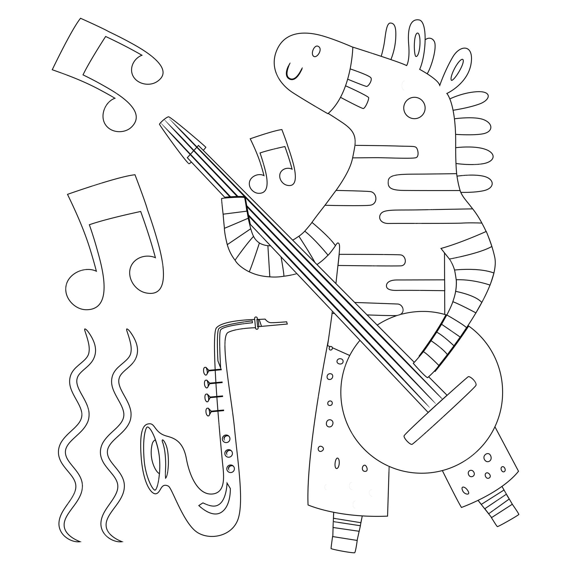Premium vector cute animals coloring pages for kids with musical instrument printable premium vector